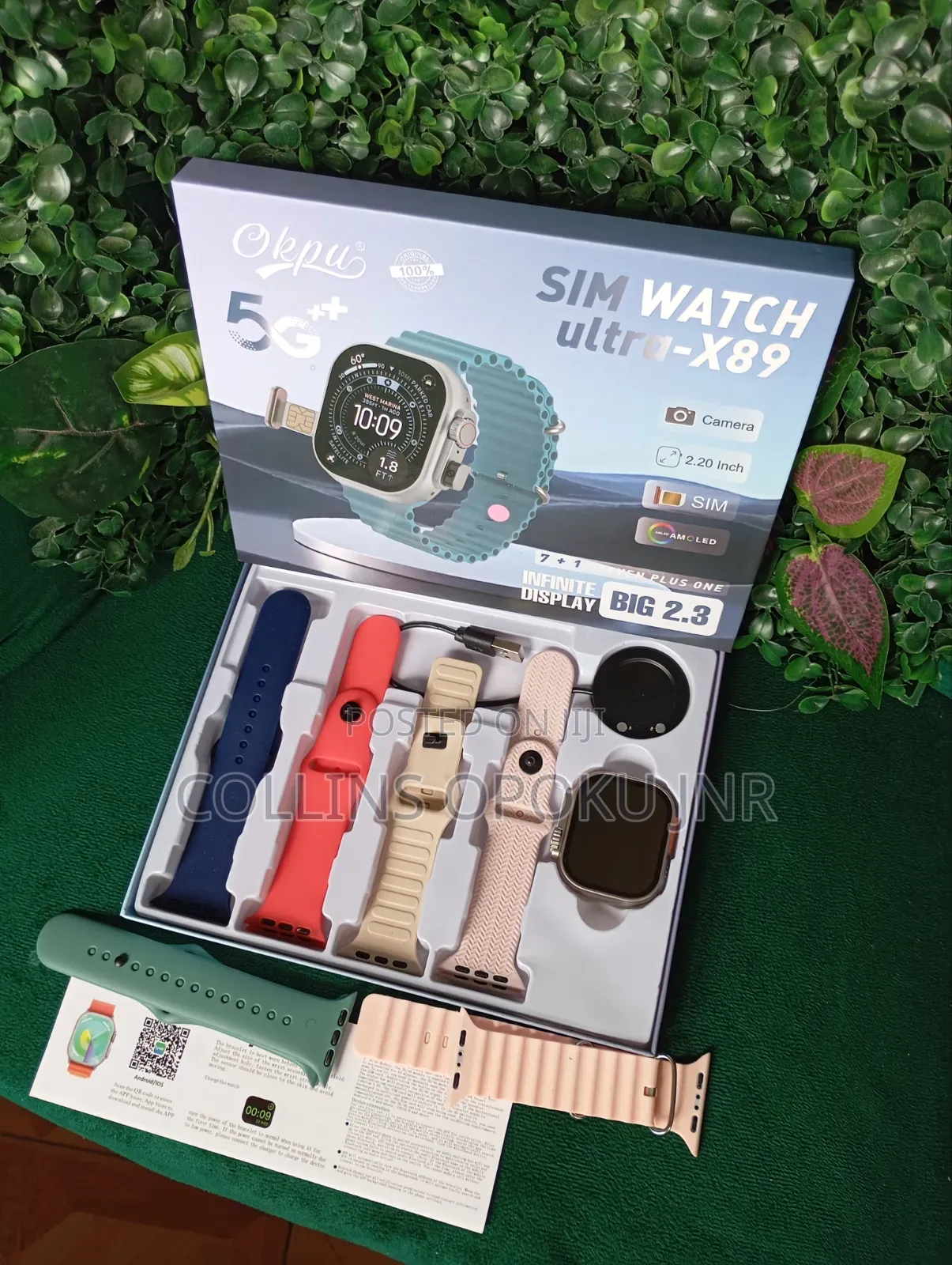 Ultra-X89 Smart Watch With Sim Slot and Camera + 7 Xtra Straps - Pink