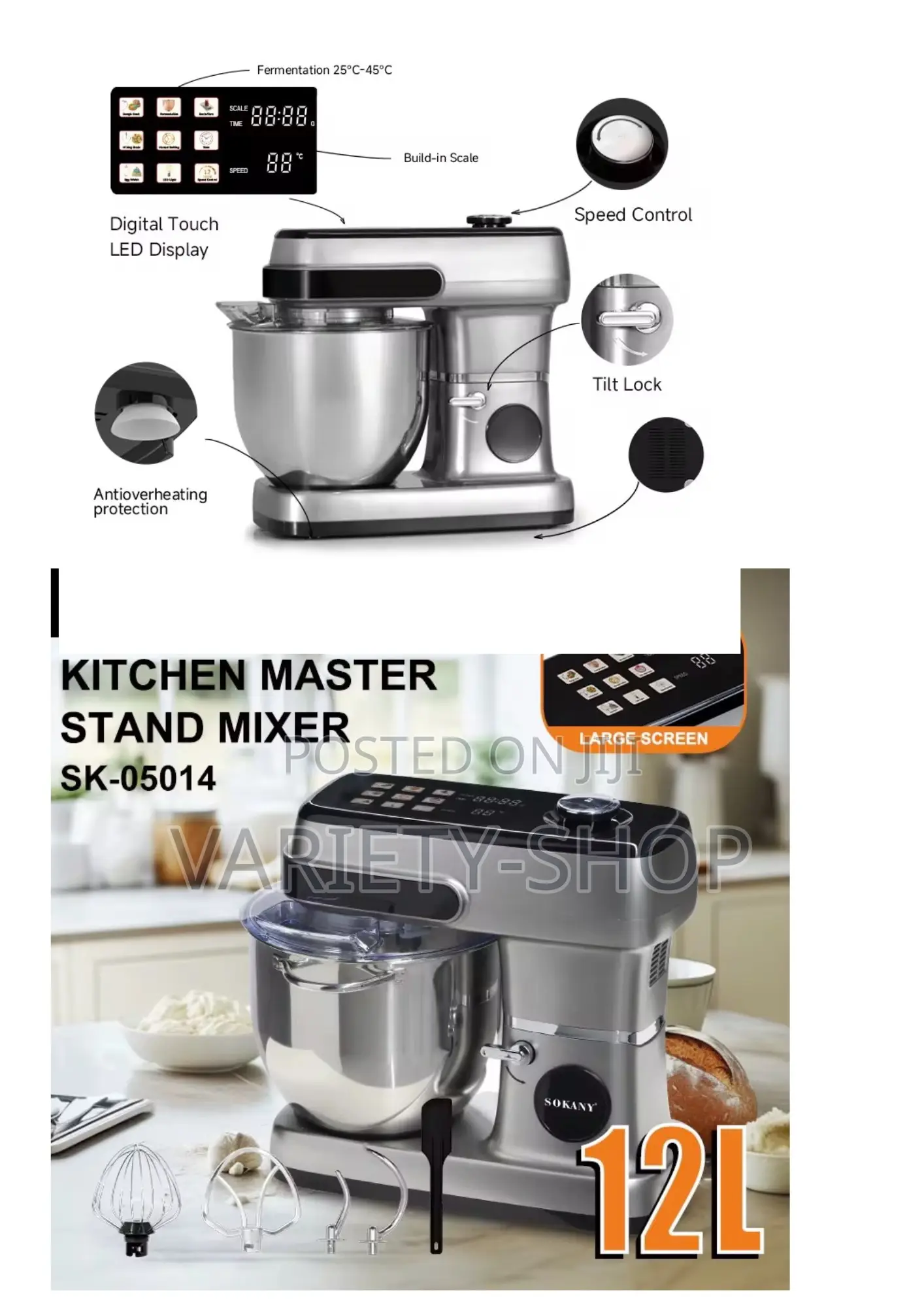 Sokany 12l Professional Stand Mixer – 2200w Power for Baking Dough