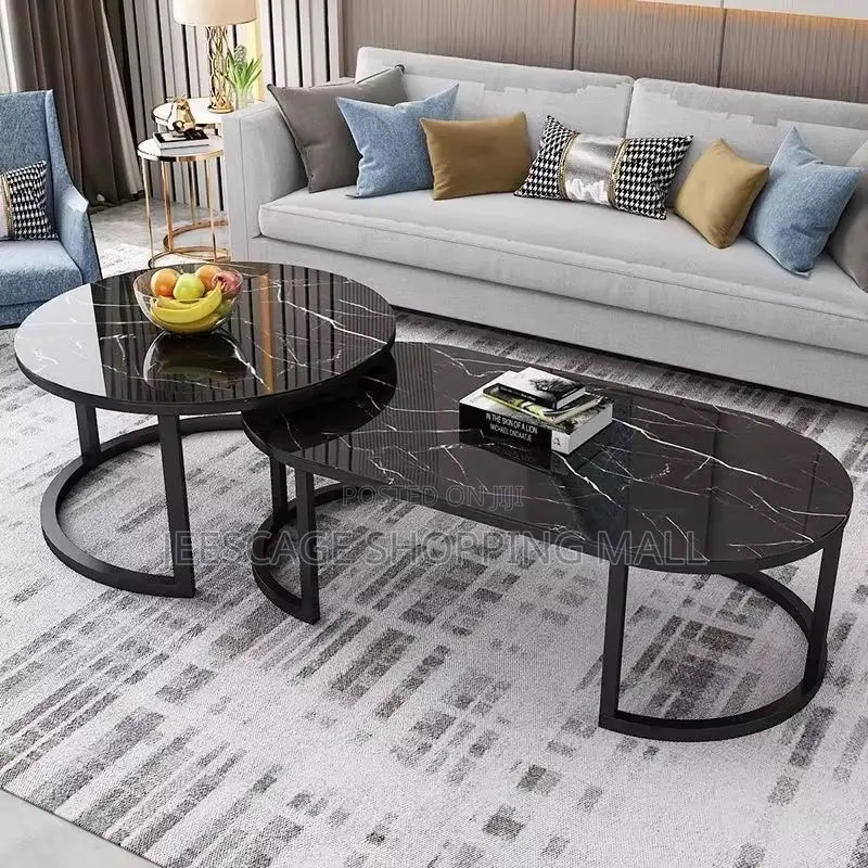 Modern Faux Marble Nesting Coffee Table Set (Round Oval)
