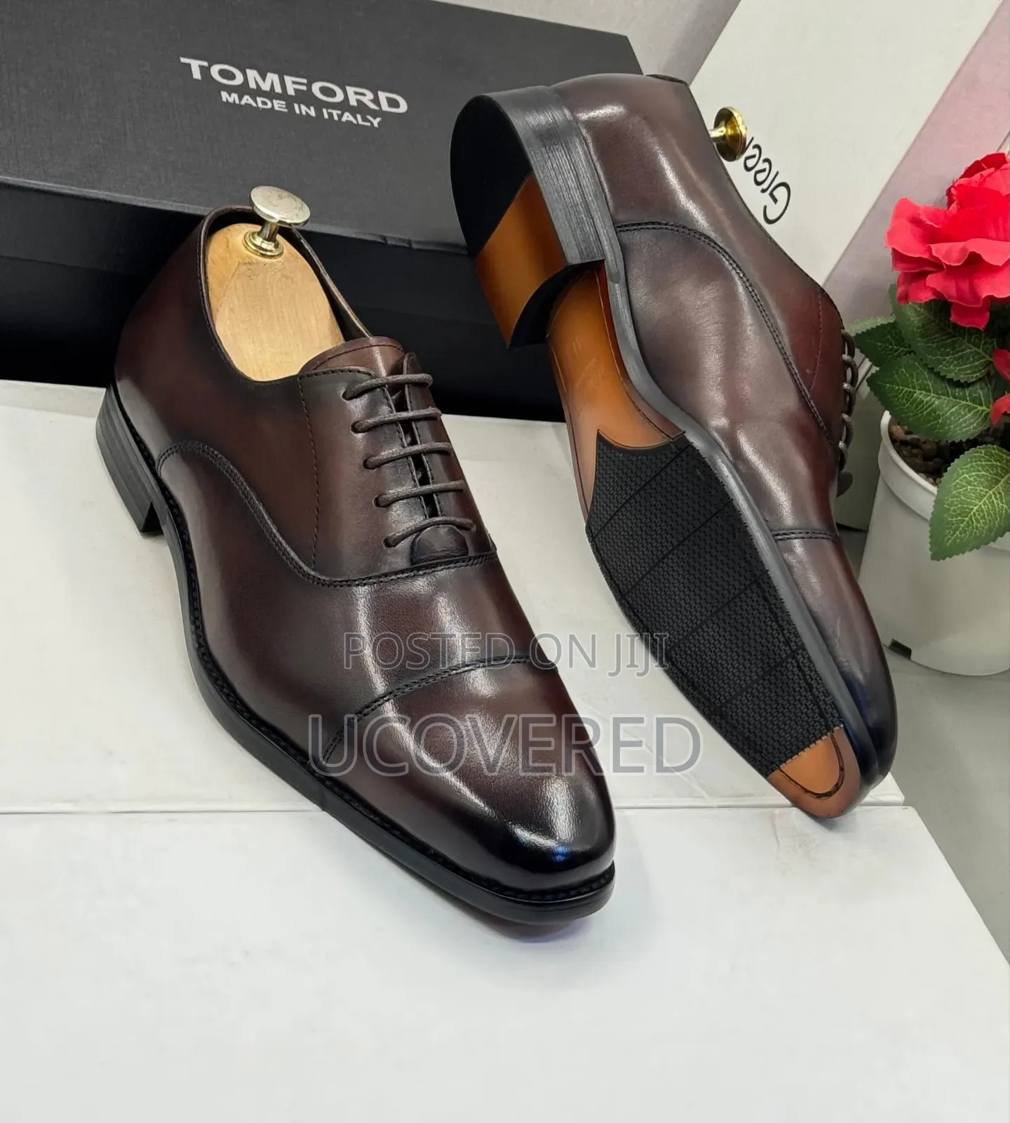 Tom Ford Branded Men's Leather Cap-Toe Oxford Dress Shoes