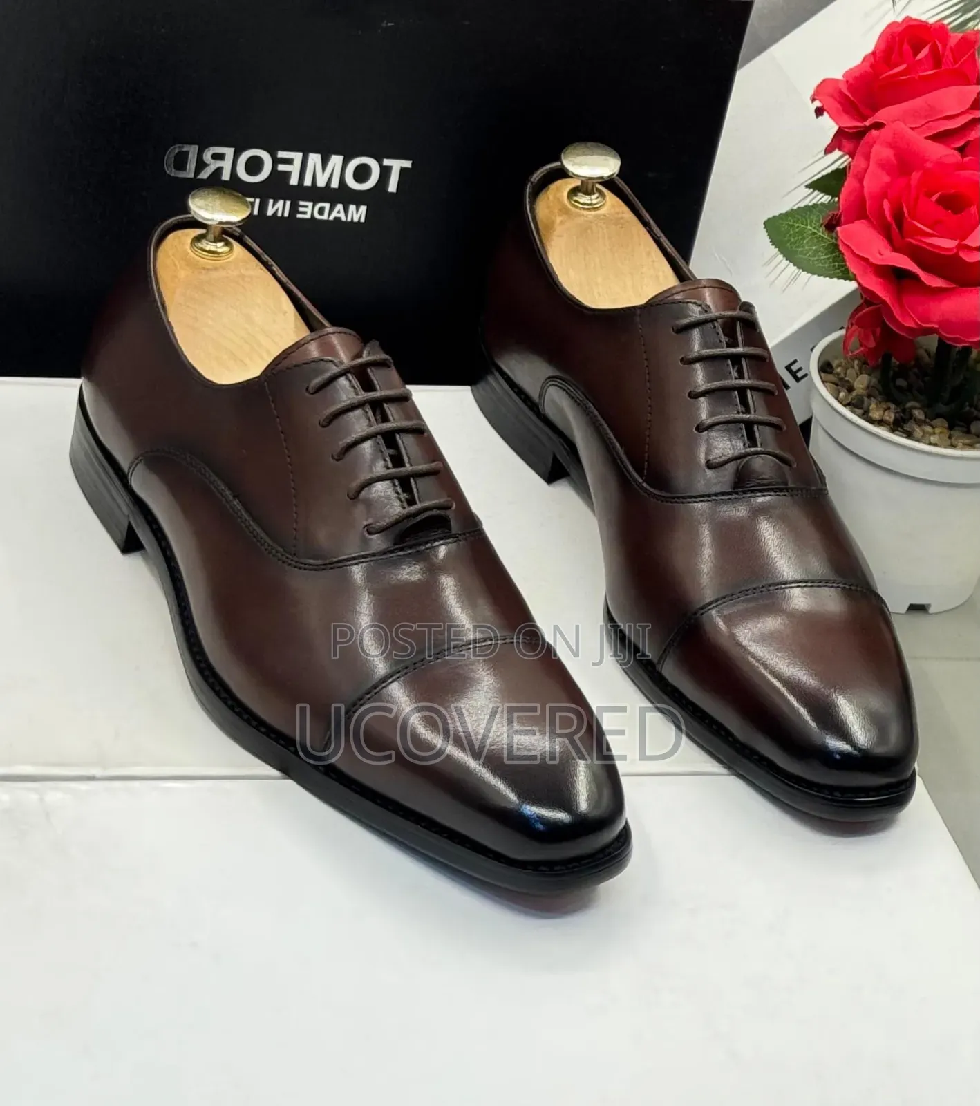 Tom Ford Branded Men's Leather Cap-Toe Oxford Dress Shoes