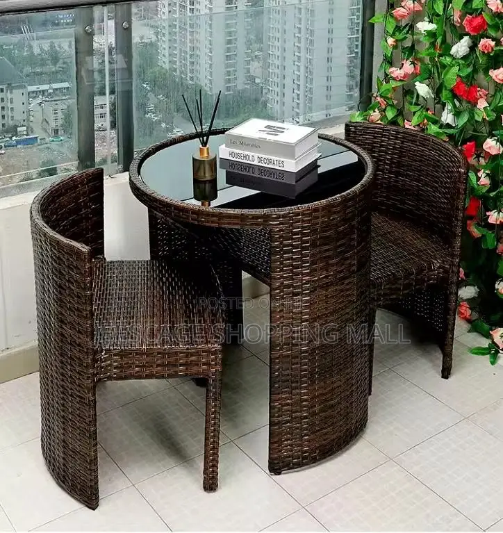 3-Piece Outdoor Wicker Bistro Set With Glass Top Table