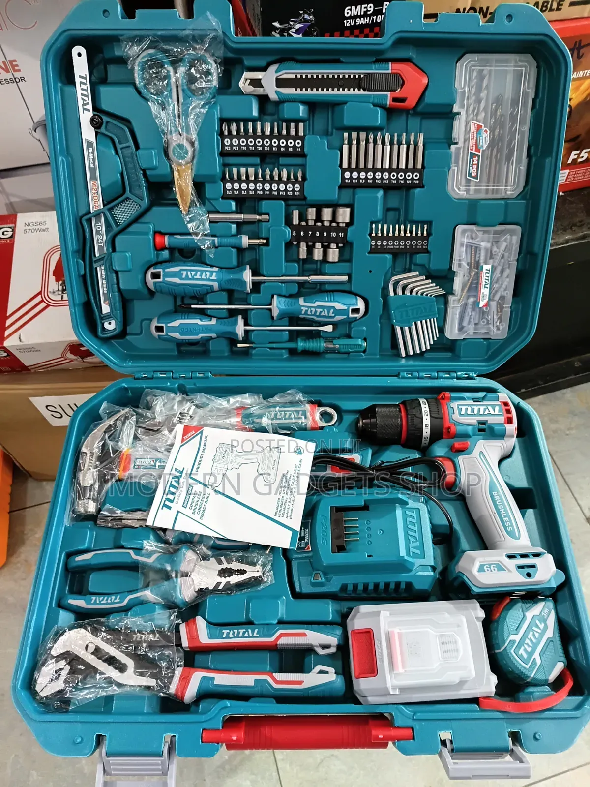 66pcs Brushless Cordless Drill Hand Tool Set – 20v Lithium Battery