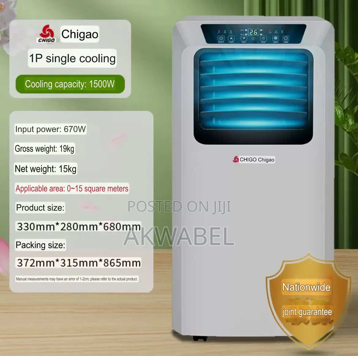 1hp Chigo Portable Ac Fast Cooling Digital Display Energy Efficient