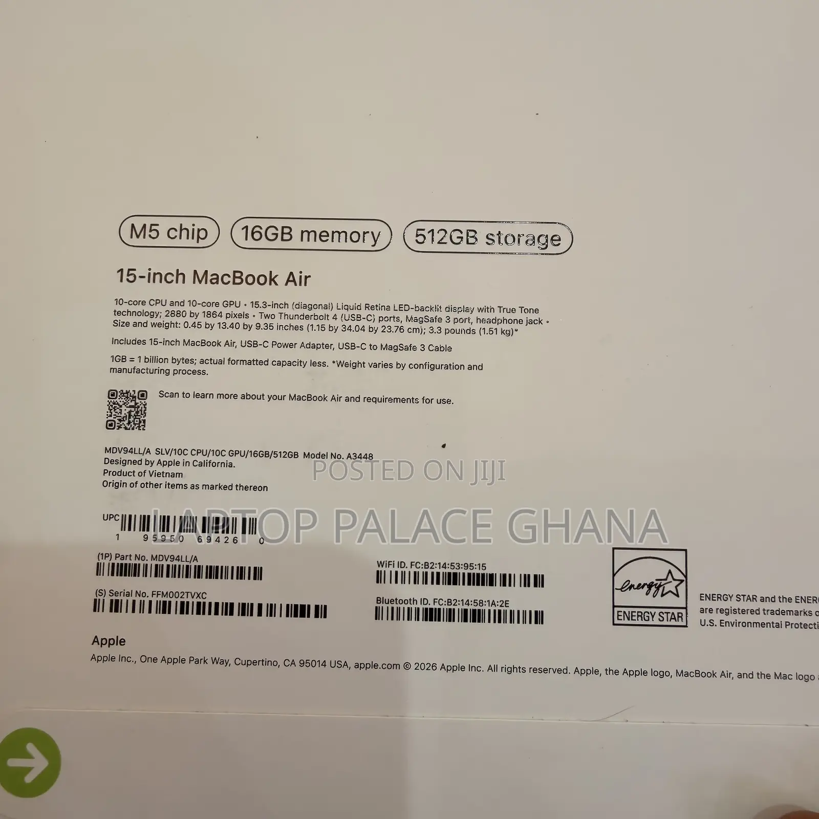 New Laptop Apple MacBook Air 16GB Apple M5 SSD 512GB