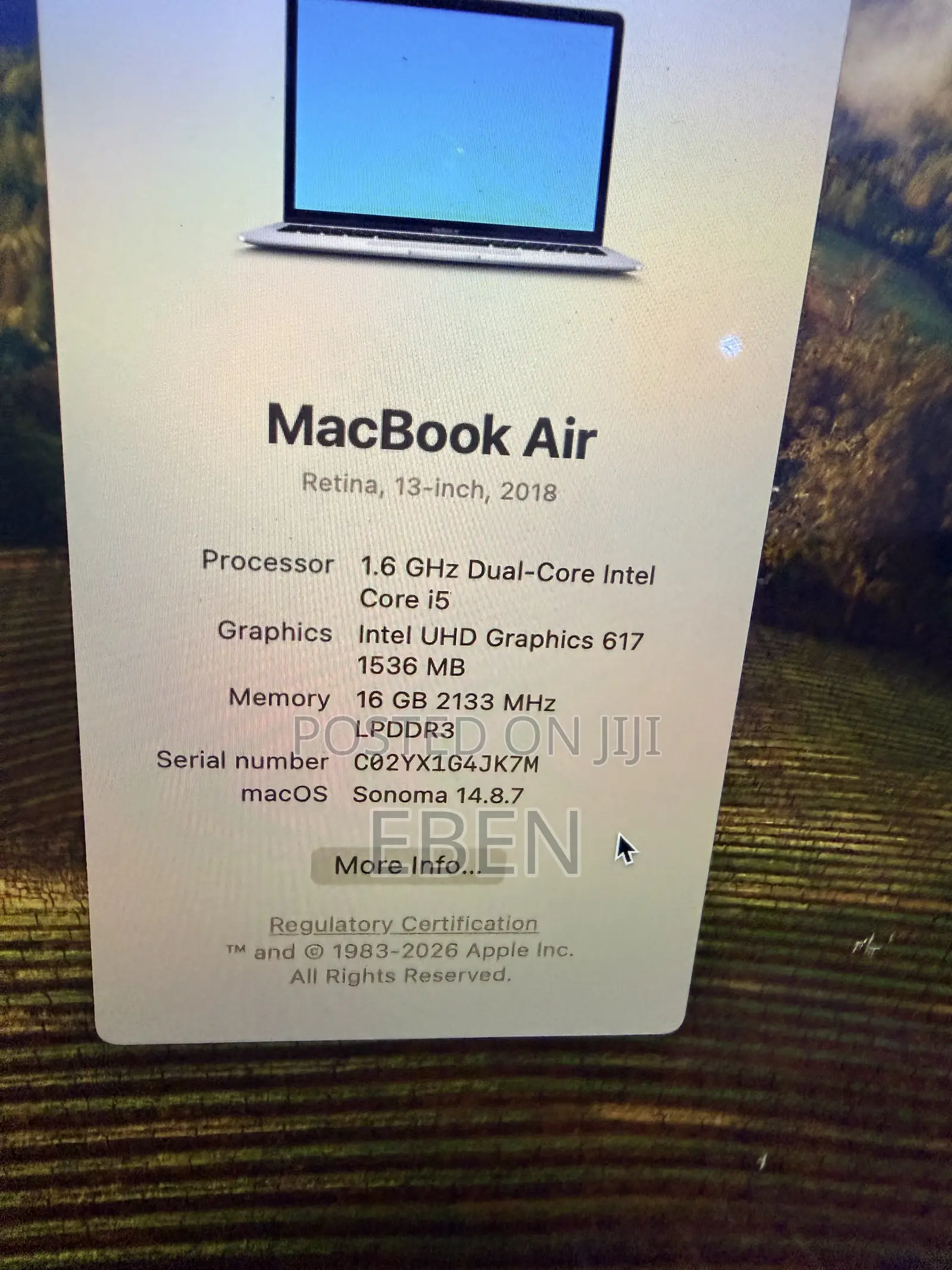 Laptop Apple MacBook Air 2018 16GB Intel Core i5 SSD 512GB