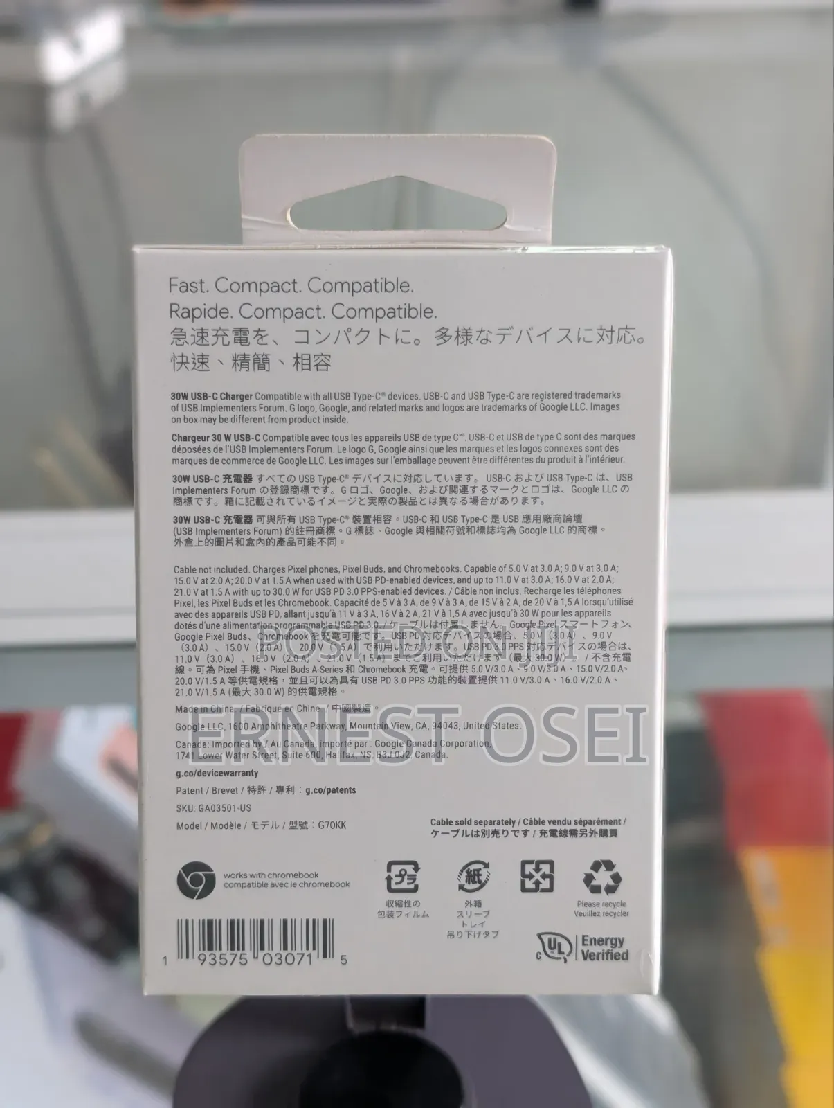 Google Pixel 30watt C to C Adapter