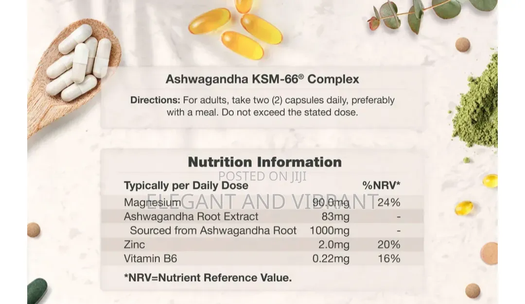 Ashwagandha KSM-66 Complex With Magnesium, Zinc Vitamin B6|120 Caps