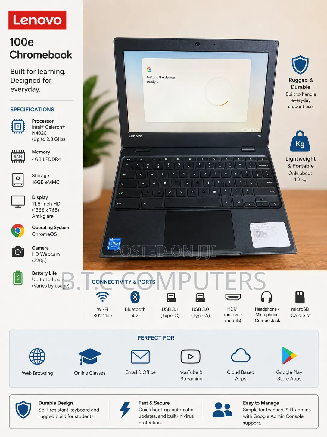 Laptop Lenovo 100e 4GB Intel Celeron SSD 60GB
