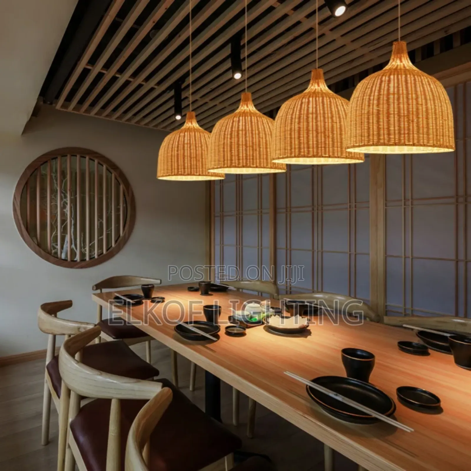 Bamboo Dome Pendant Light Industrial Style Restaurant Bar Chandelier