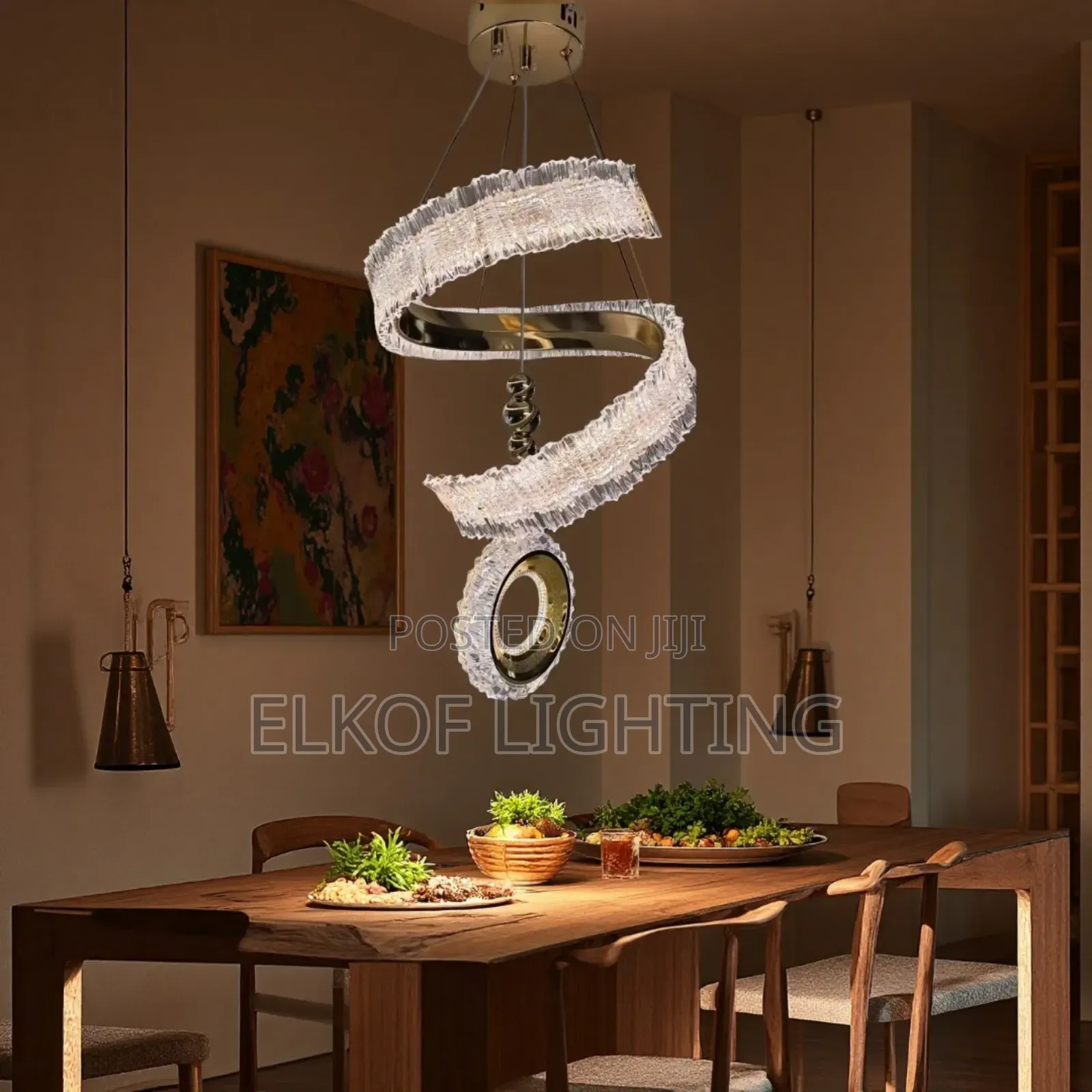 Gold Finish Spiral Crystal Pendant Chandelier Light