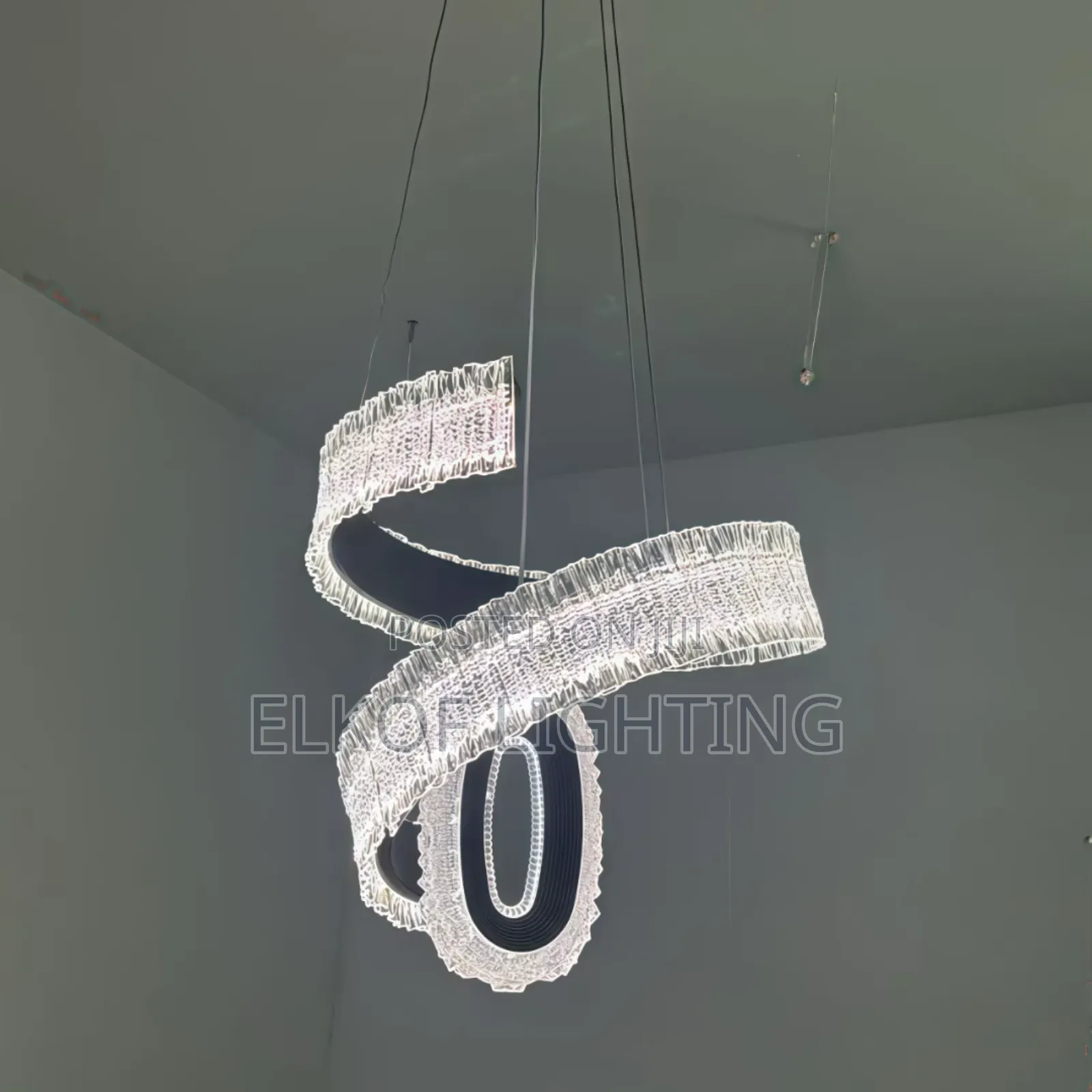 Gold Finish Spiral Crystal Pendant Chandelier Light