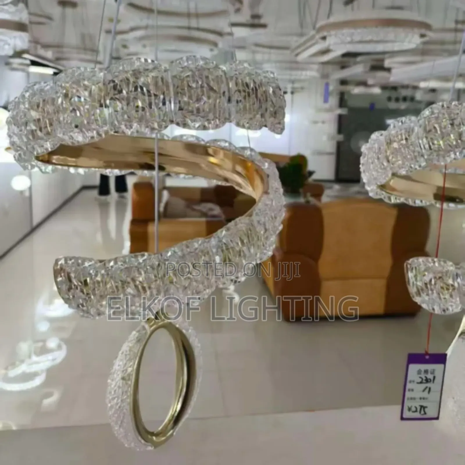 Gold Finish Spiral Crystal Pendant Chandelier Light