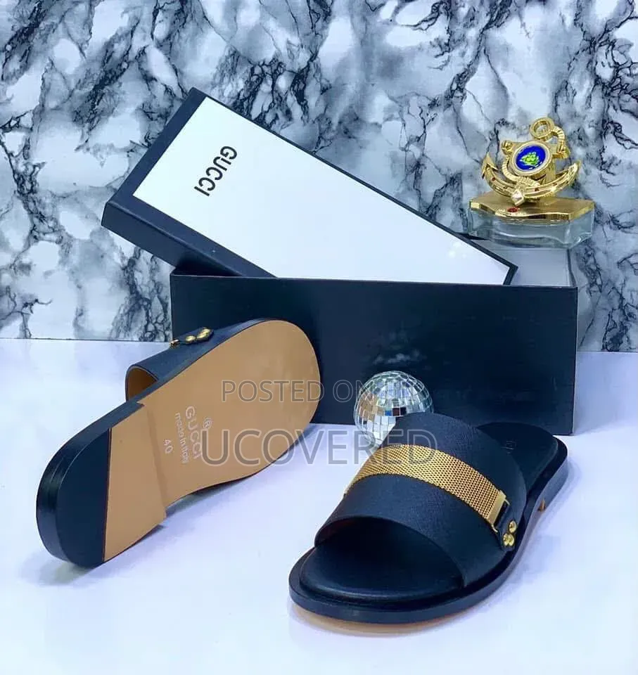 Gucci Black Leather Slippers