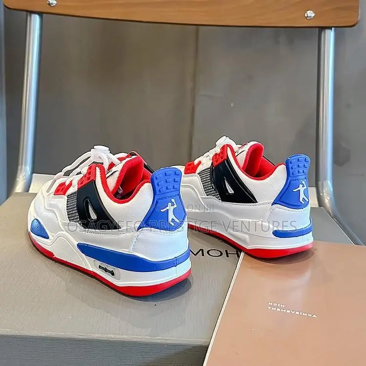 Kids’ Jordan 4-Inspired Sneakers – White/Red/Blue