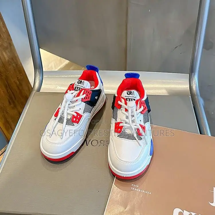 Kids’ Jordan 4-Inspired Sneakers – White/Red/Blue