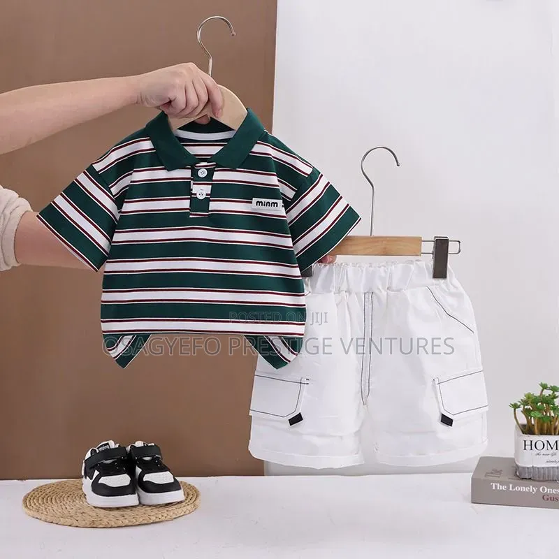 Boys' Striped Polo Shirt Cargo Shorts 2-Piece Set