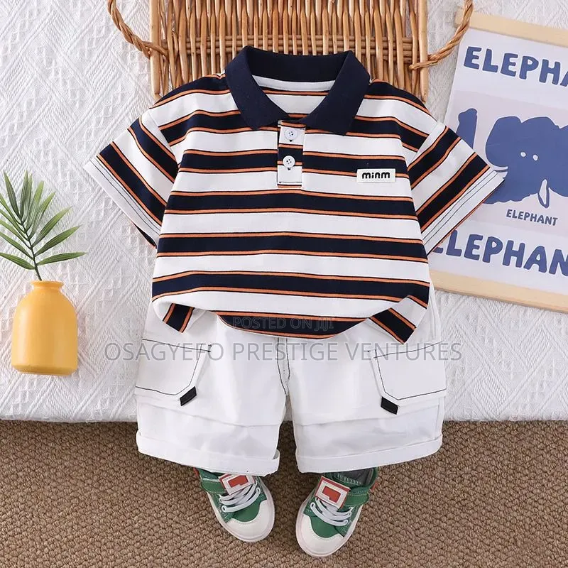 Boys' Striped Polo Shirt Cargo Shorts 2-Piece Set