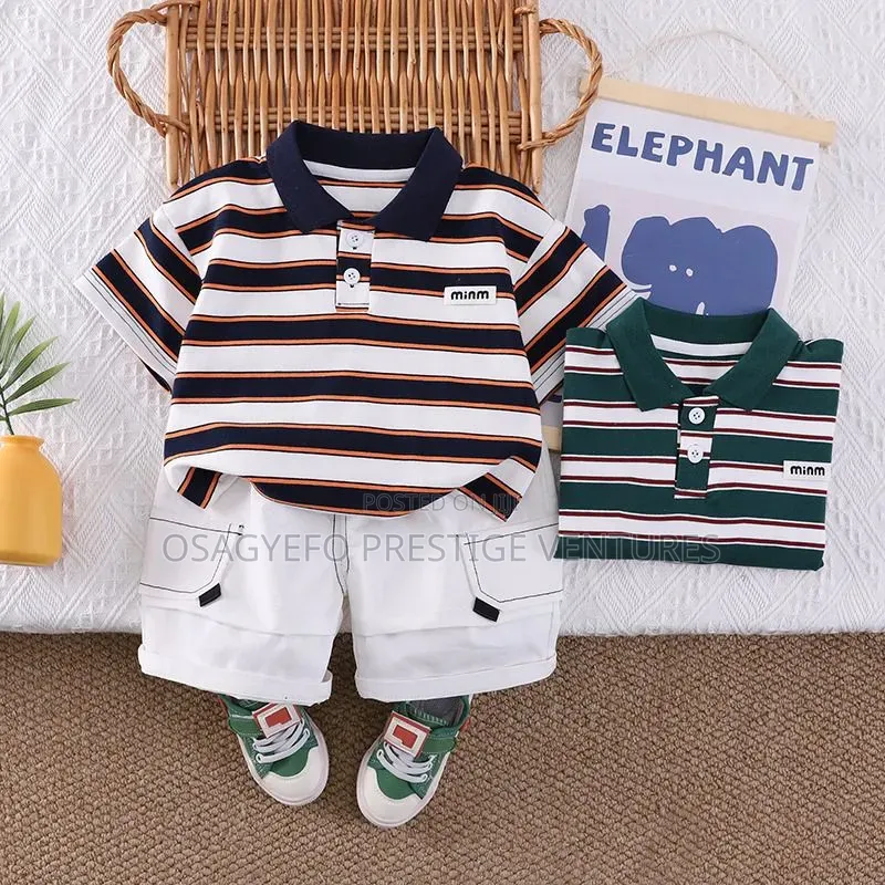 Boys' Striped Polo Shirt Cargo Shorts 2-Piece Set