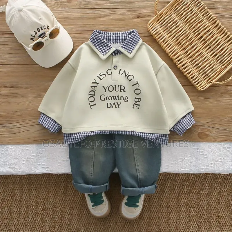 Boys' Layered Sweatshirt Denim Jeans 3-Piece Outfit Set
