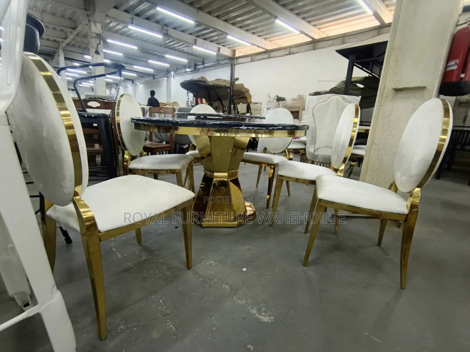 Marble Elegance 6 Seater Golden Dinning Set With a Velvet Seater