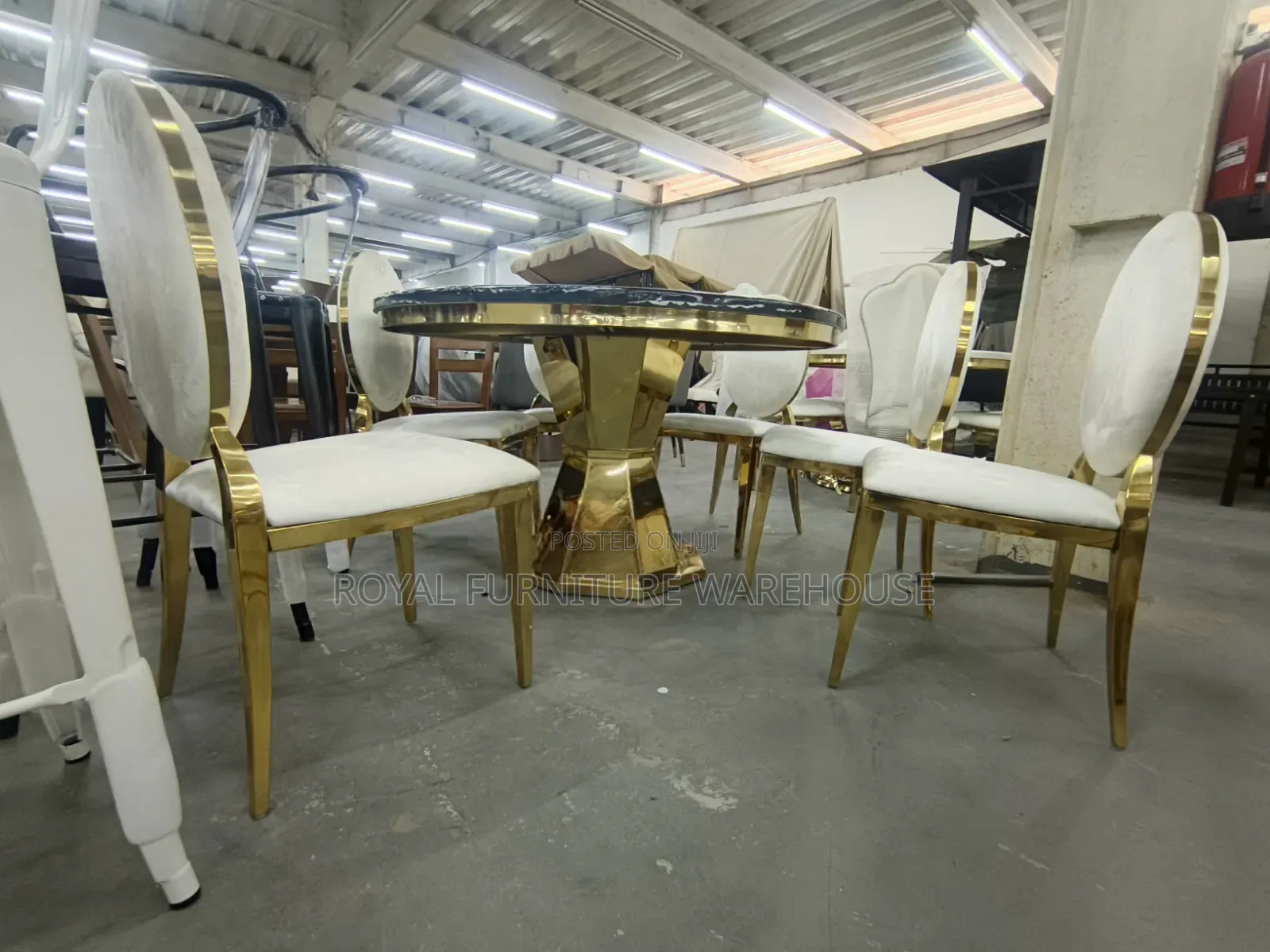Marble Elegance 6 Seater Golden Dinning Set With a Velvet Seater