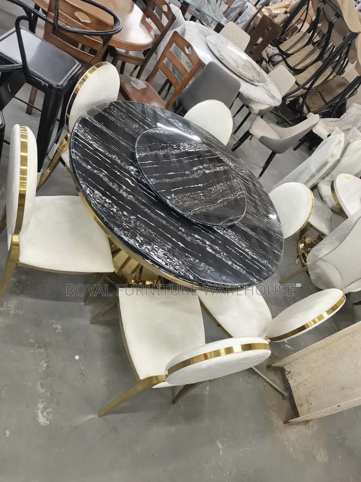 Marble Elegance 6 Seater Golden Dinning Set With a Velvet Seater