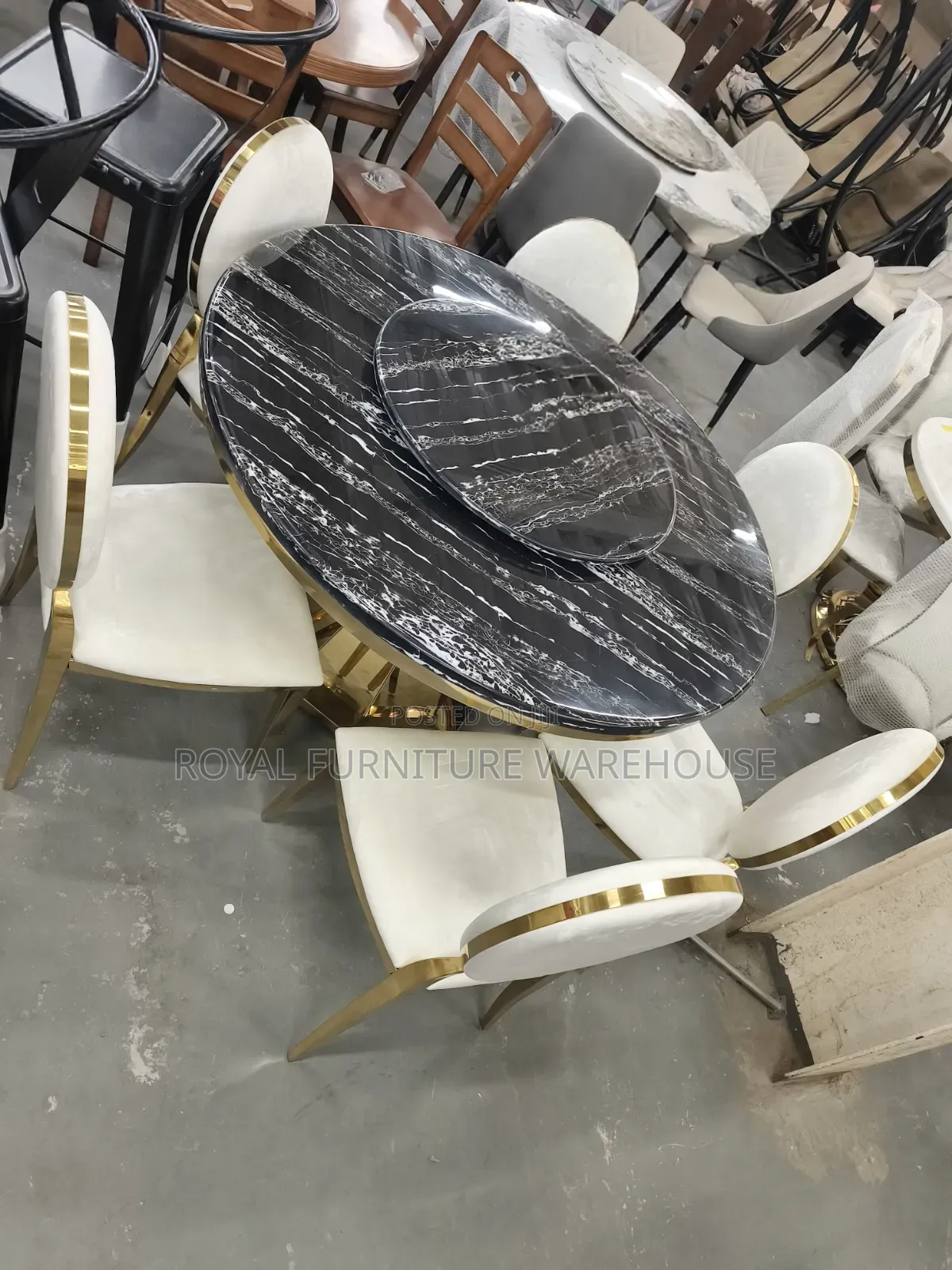 Marble Elegance 6 Seater Golden Dinning Set With a Velvet Seater