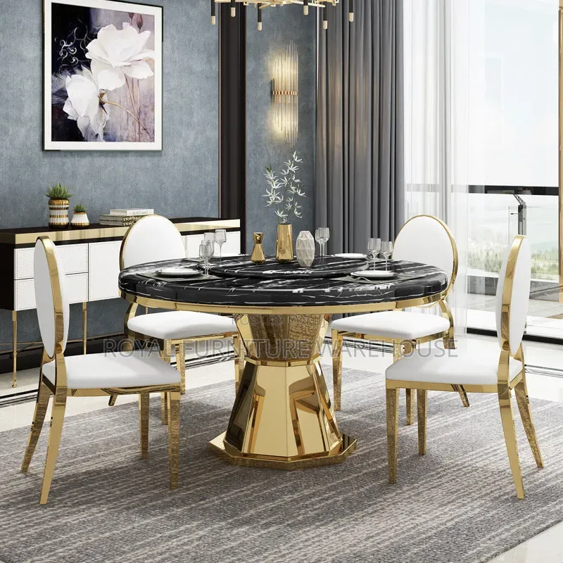 Marble Elegance 6 Seater Golden Dinning Set With a Velvet Seater