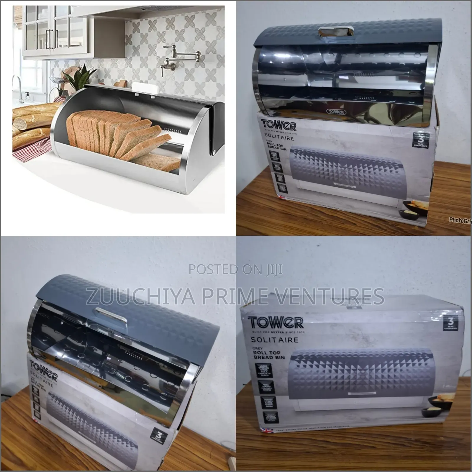 Tower Roll-Up Solitaire Grey Bread Bin Uk