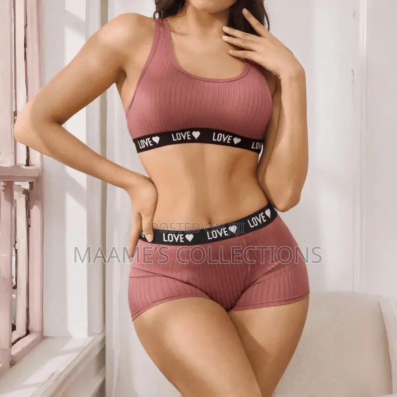 Yoga Letter Design Ladies Simple Lingeries Bra Panty Underwear Set