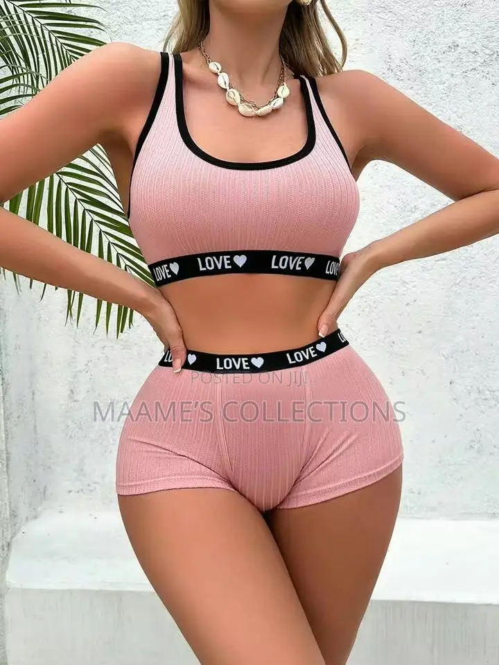 Yoga Letter Design Ladies Simple Lingeries Bra Panty Underwear Set