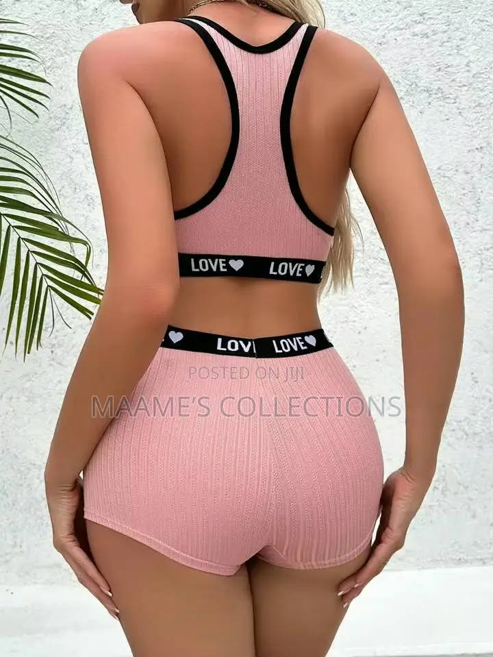 Yoga Letter Design Ladies Simple Lingeries Bra Panty Underwear Set