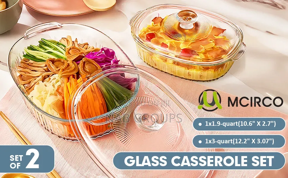 2pcs Glass Casserole Bowls