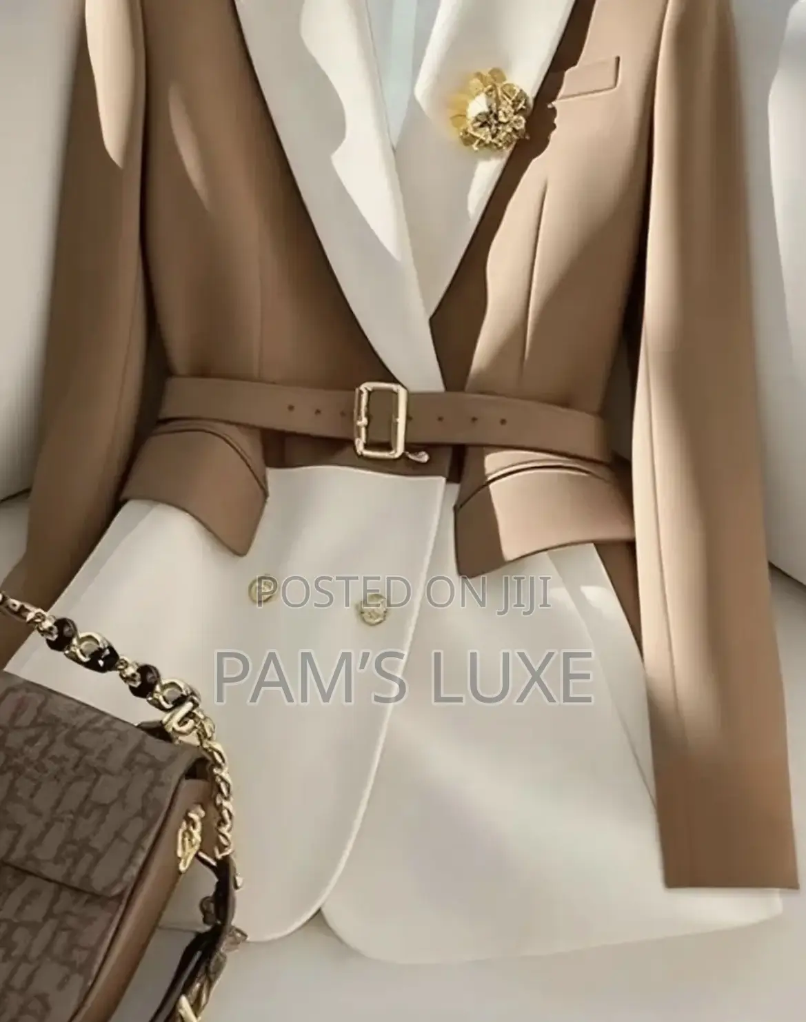 Two-Toned Belted Luxe Blazer