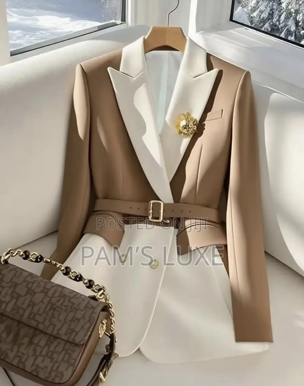 Two-Toned Belted Luxe Blazer