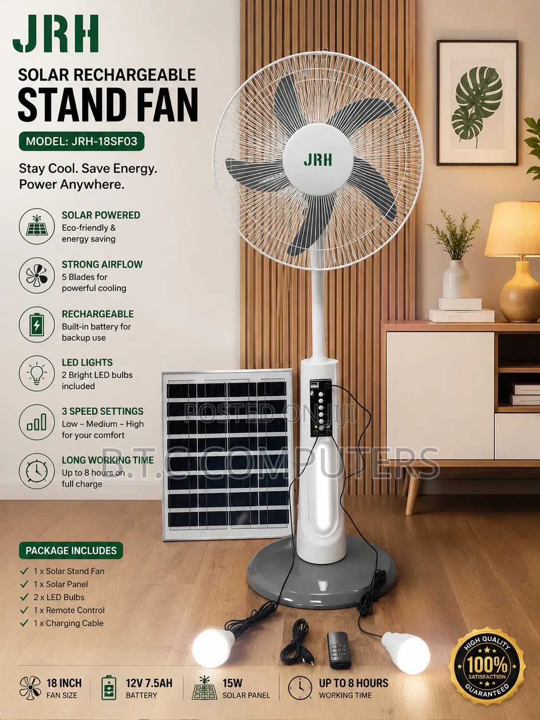 Solar Rechargeable Fan With Two Light
