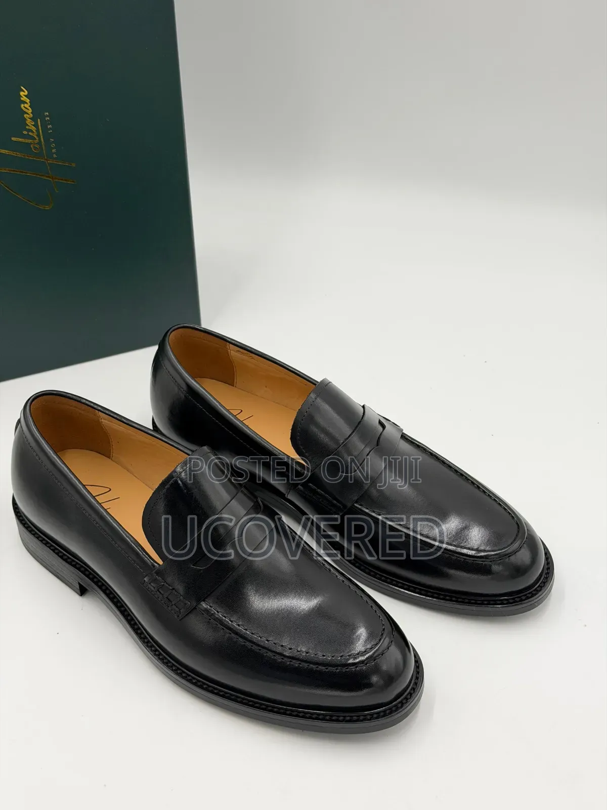 Holiman Men's Leather Penny Loafers With a Polished Black/Brown Finish