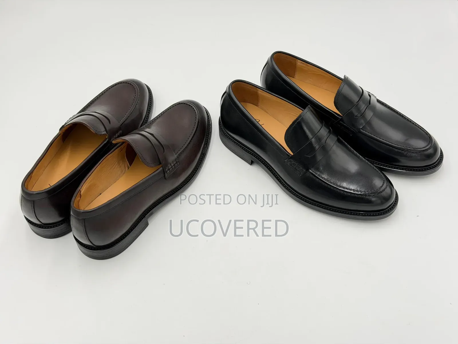 Holiman Men's Leather Penny Loafers With a Polished Black/Brown Finish