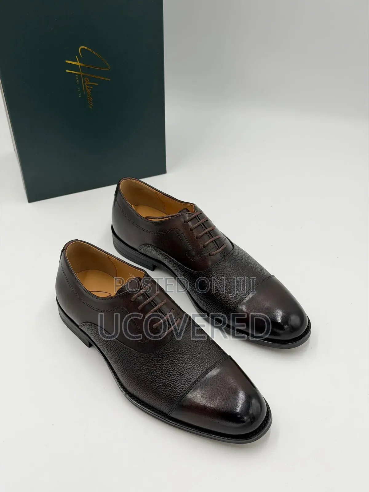Holiman Men's Black Pebble Grain Leather Oxford Shoes