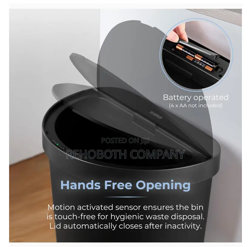 Tower Curved Sensor Bin Durable Pp Body, Battery Operated, 50l, Black