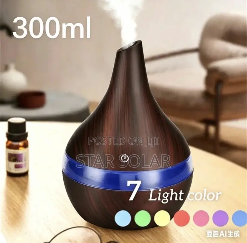 300ml Essential Oil Diffuser Humidifier - Dark Wood Grain, Usb