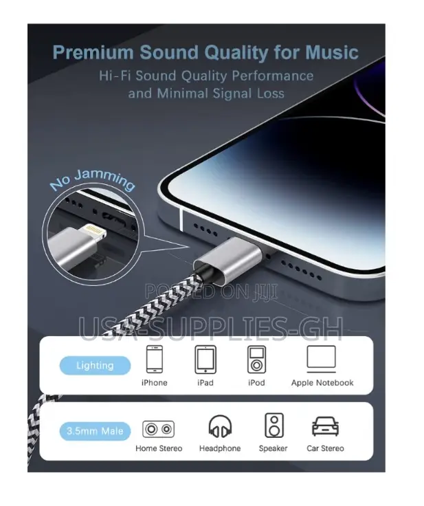 Haoano 3.5mm Jack Aux 3.3ft Cable To Lightning From Usa