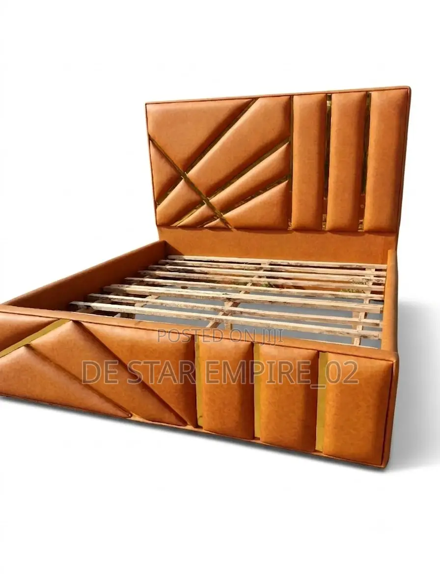 Luxury Upholstered Bed Frame With Gold Accents
