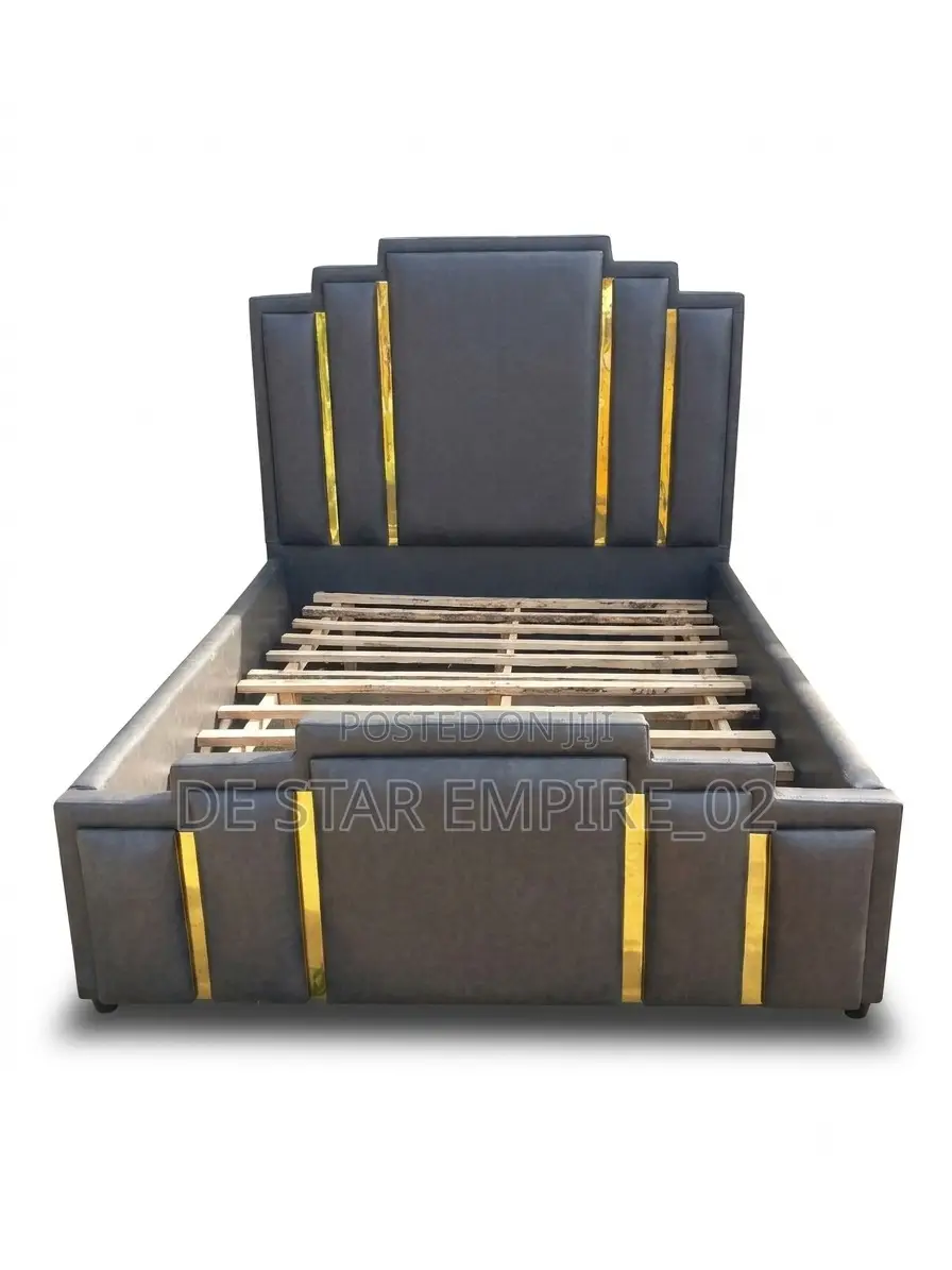 Luxury Upholstered Double Bedframe With Gold Panels