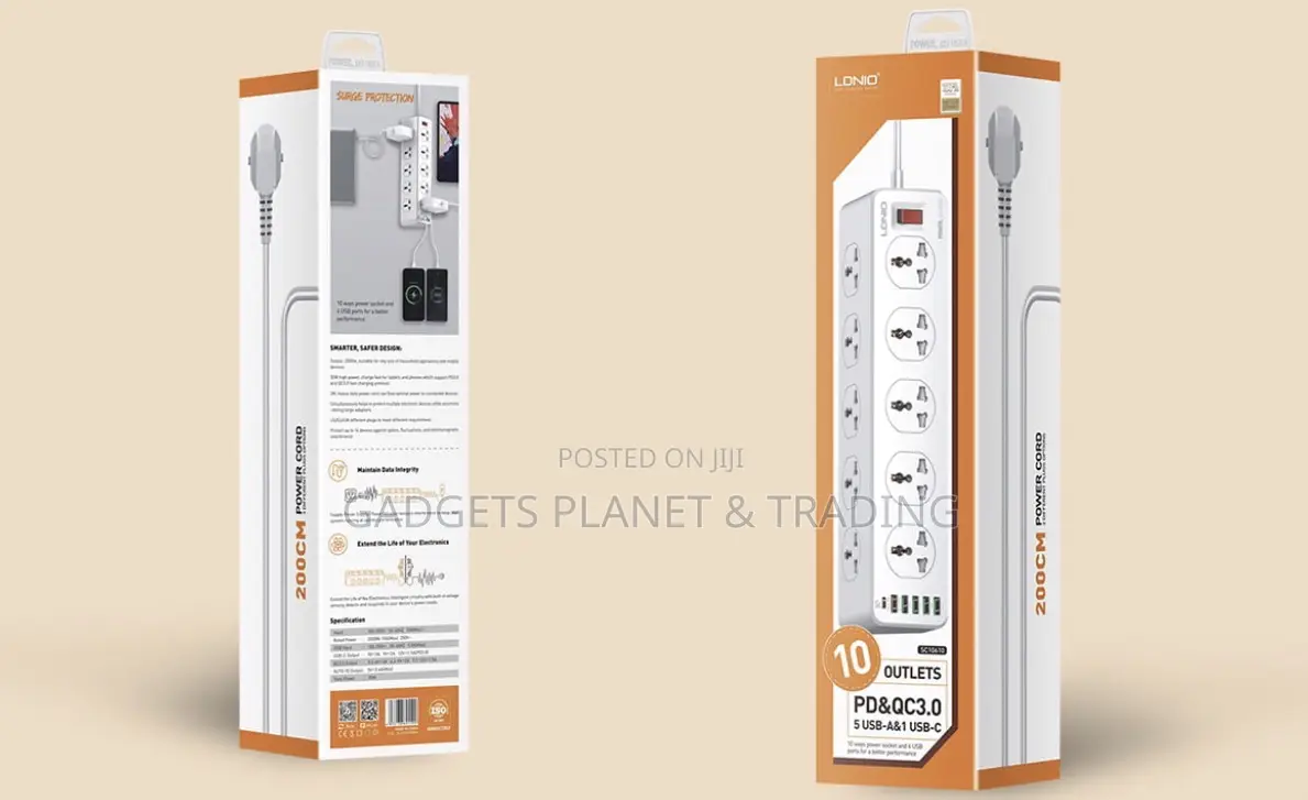 Ldnio 10 Ports 2500w 10a Power Strip With 33w 3 Usb 3 Usb-c Ports