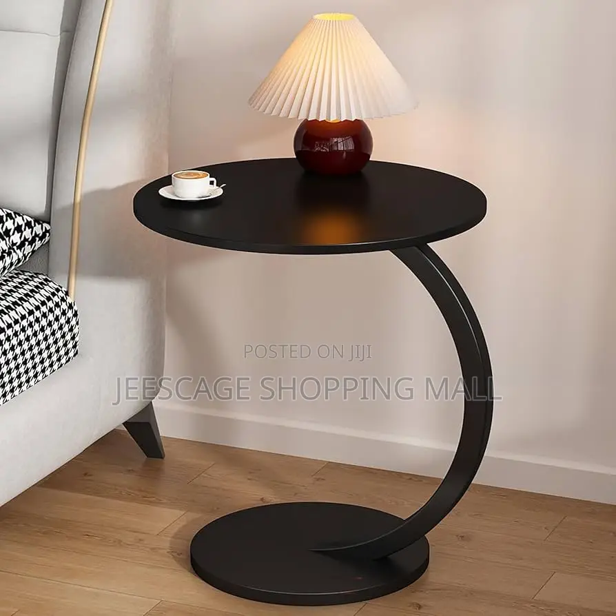Modern Matte Black Round Side Table With Curved Base