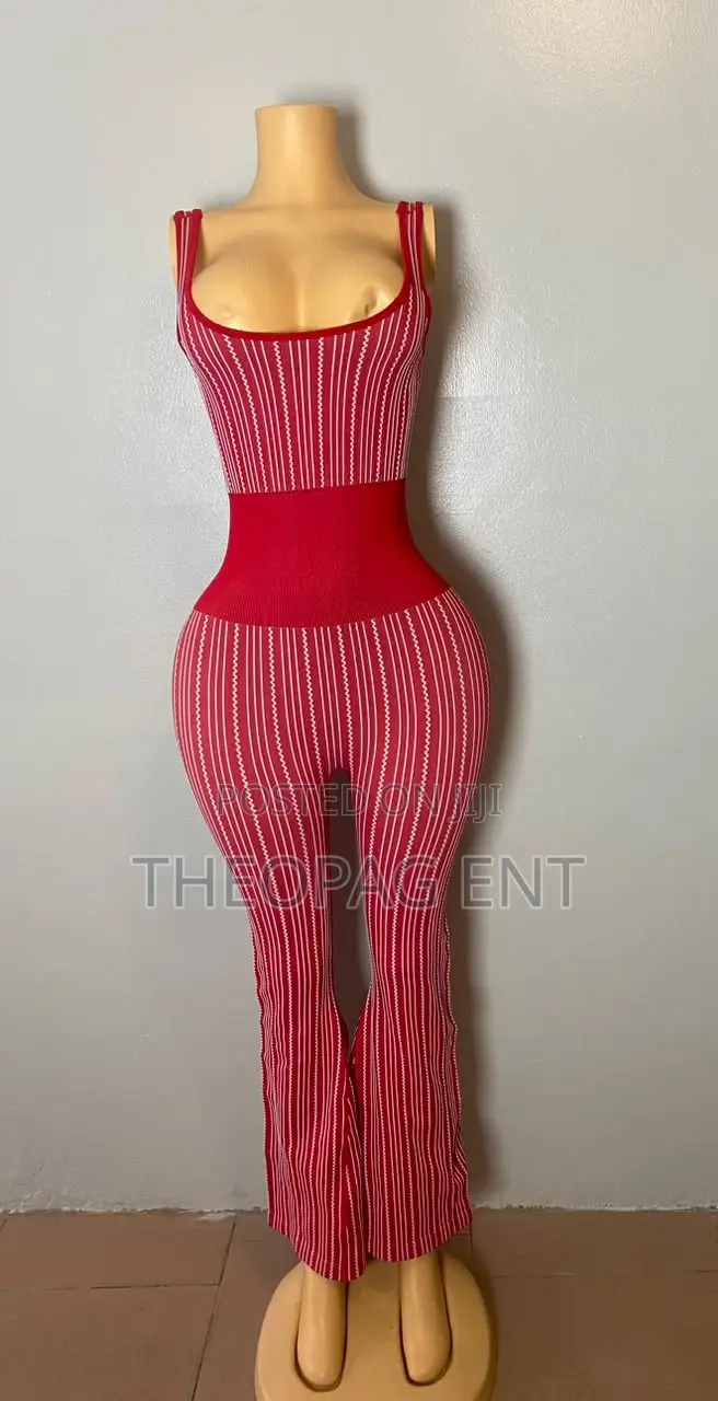 Trendy Red Stretch Knit Jumpsuit for Women
