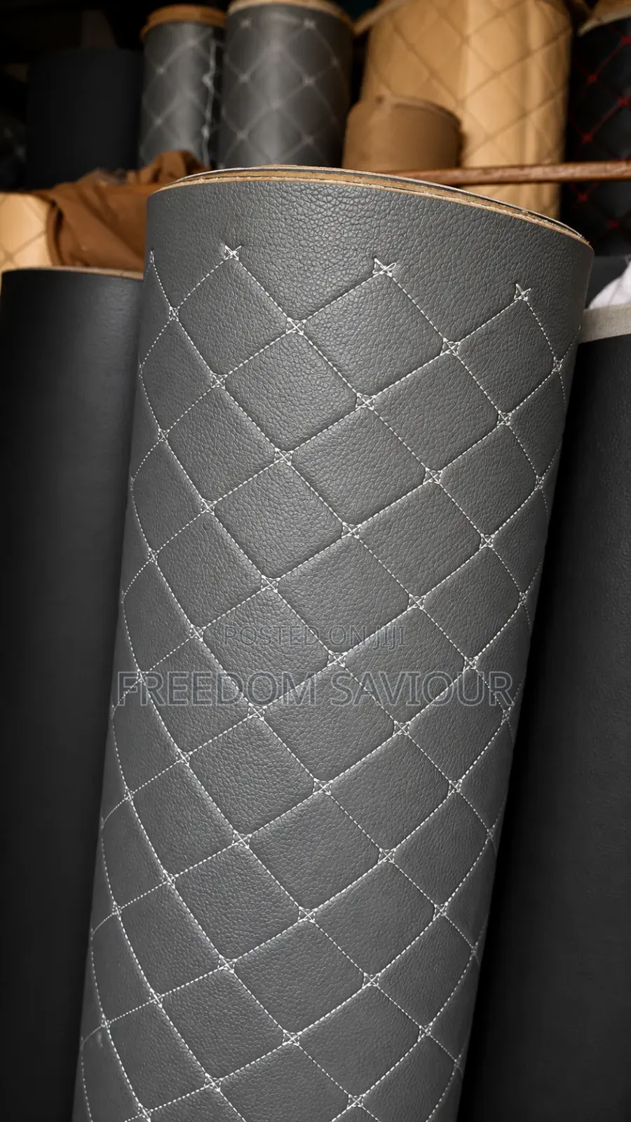 Premium Grey Diamond Quilted Upholstery Leather Fabric