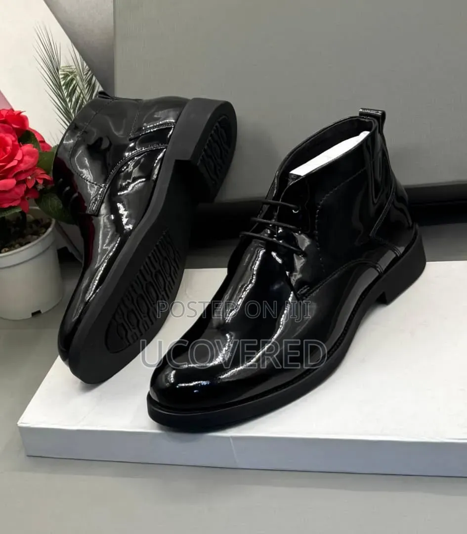 Glossy Black Billionaire Mens Mirror Lace Boots F